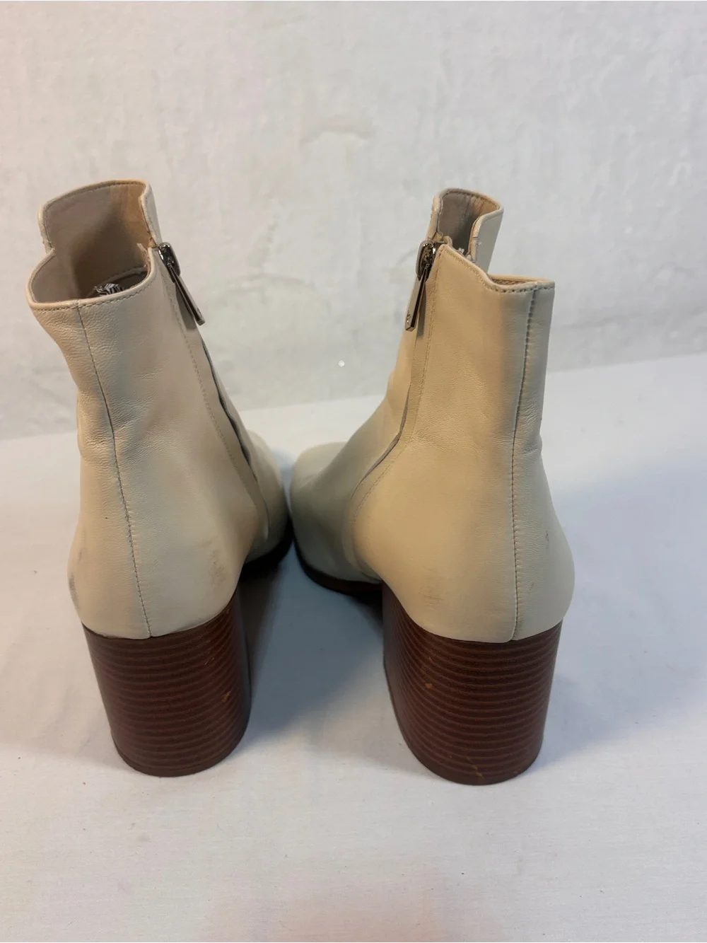Sam Edelman Cari Ivory Leather Square Toe Block Heel Ankle Boots Sz 10